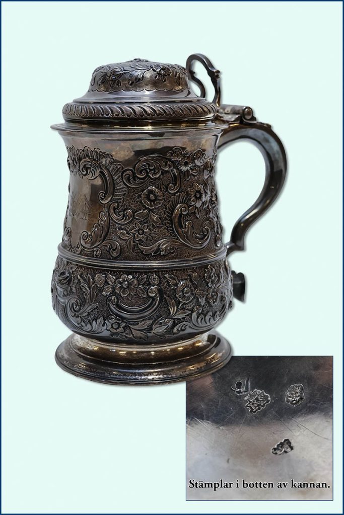 Dryckeskanna silver, London 1700-tal.
